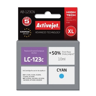 Compatible Мастило Activejet AB-123CN (заместител за Brother LC123C/121C, Supreme, 10 ml, циан) (AB-123CN)