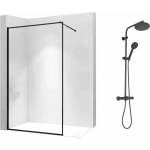 Rea Комплект душ кабина Rea Bler-1 Walk-In, черен цвят 70x195 см и душ колона Rea, черен цвят (5902557337507+5902557369461)