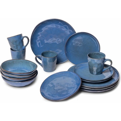 Bonami Tmavomodrá kameninová jedálenská súprava Glosia Selection 16 ks