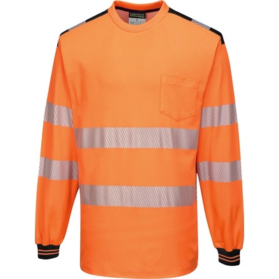 Portwest hi-vis pw3 t185 / Светлоотразителна тениска с дълъг ръкав - hv оранжево/черно s (t185obrs)