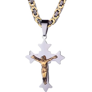 HARAHU Мъжко колие LO-32537 Cross - Златно / Сребърно KP32537