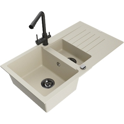 Mexen Matias гранитна мивка с 1, 5 камери с отцедник и кухненски смесител Duero, бежов - 6502-69-671600-70 (6502-69-671600-70)
