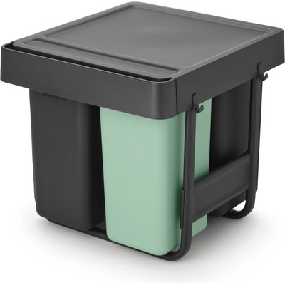 Zabudovaný odpadkový kôš SORT & GO 2 x 10 l + 1 x 20 l, tmavosivá / nefritovo zelená, plast, Brabantia