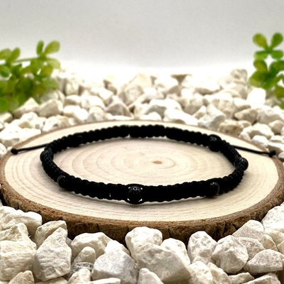 Certom macramé náramek s černým obsidiánem 4 mm 0482
