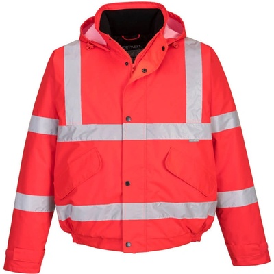 PortWest bunda bomber S463 Hi-Vis zateplená nepromokavá reflexní červená