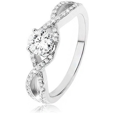 Šperky eshop zásnubní prsten ze stříbra 925 zirkonové vlny vystupující kulatý zirkon SP49.29