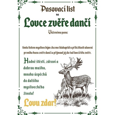 Pasovací list na lovce zvěře daňčí – Zboží Dáma