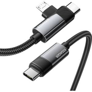 Essager Type-C към Type-C и Micro-USB Кабел за Данни и Зареждане 65W 1 м - Алуминиева Сплав