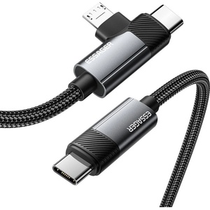 Essager Type-C към Type-C и Micro-USB Кабел за Данни и Зареждане 65W 1 м - Алуминиева Сплав