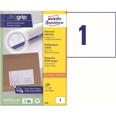 Avery Zweckform 6135 Samolepící etikety 210x148mm 200 ks bílá