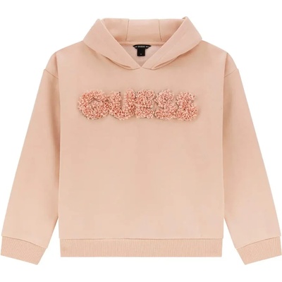 GUESS Суичър без цип за момиче в прасковен цвят с релефен надпис Guess