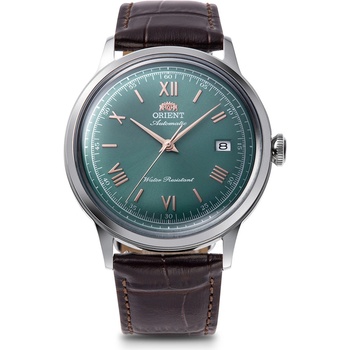 Orient RA-AC0023E Мъжки часовник - Автоматичен, Зелен Циферблат, Розово Злато, Прозрачен Гръб, Кафява Кожа, Дата, 40.5 мм