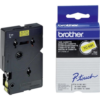 Brother TC TC-691 plast Farba pásky: žltá Farba písma:čierna 9 mm 7.7 m
