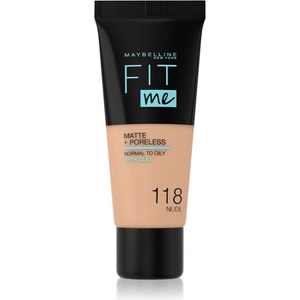 Maybelline new york Fit Me! Matte+Poreless матиращ фон дьо тен за нормална към мазна кожа цвят 118 Nude 30ml