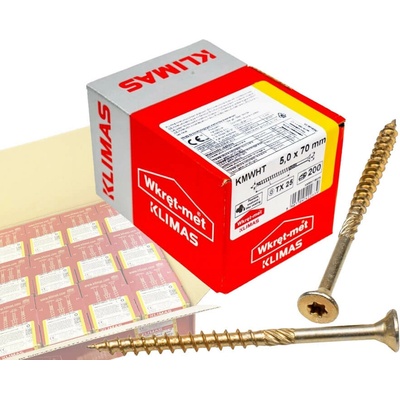 Klimas Wkret-Met TX 5x70mm - 1 Kartón (12x200 ks) - Skrutky / Vruty do dreva so zapustenou hlavou, WKCS