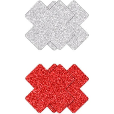 NS Novelties Pretty Pasties Glitter Cross Red Silver 2 Pairs