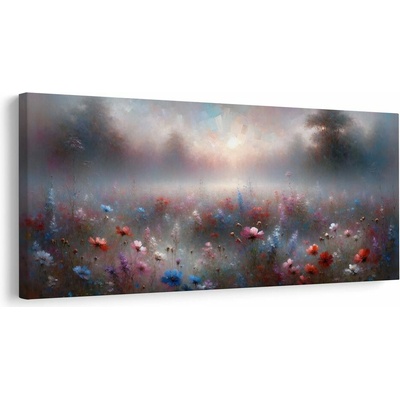 Obraz ranní mlha nad květinami - 100x50
