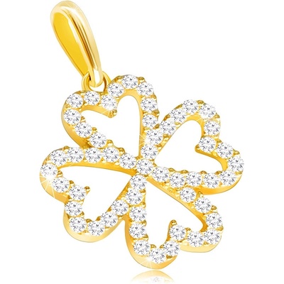 Šperky Eshop Přívěsek ze žlutého zlata kontura čtyřlístku vykládaná čirými zirkony S2GG224.26