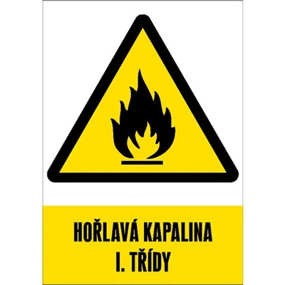 Značka Hořlavá kapalina I. třídy, samolepicí fólie, 210 × 297 mm BZ FE338