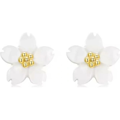 For Silver Puzetové náušnice Bílý Květ ze shell mušle - Stříbro 925
