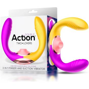 Action Two Lovers Couples Vibe 3in1 with Finger and Suction Yellow-Purple