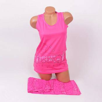 Image 1 of Свежа памучна пижама в цикламен цвят с животни