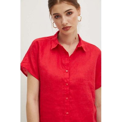 MEDICINE Ленена риза Medicine дамска в червено със стандартна кройка с класическа яка (RS24.KKD701)