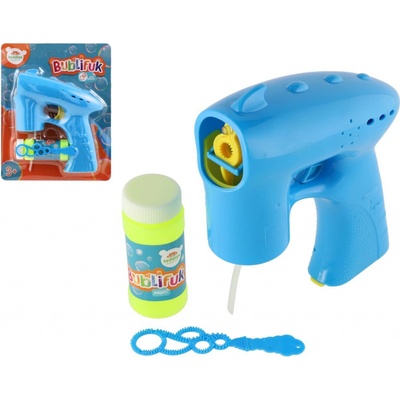 Bublifuk pištoľ modrá plast 13cm a náplň na batérie