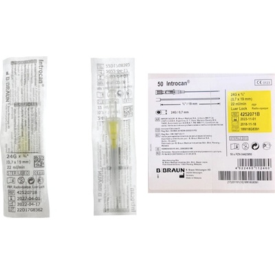 Introcan I.V. periférna žilová kanyla rovná Luer Lock 24 G 0,7 x 19 mm žltá 50 ks