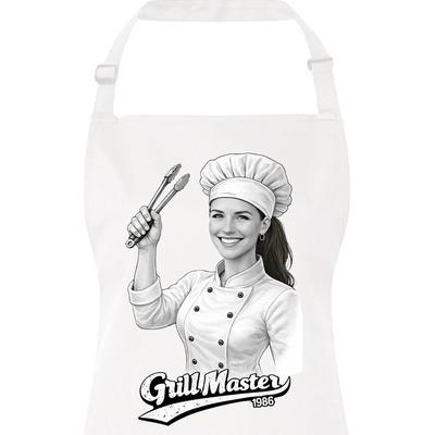 Bezvatriko.cz dámská zástěra Grill master Bílá Canvas Zástěra s laclem 3145