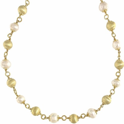 InfinitySilver Luxusní pozlacený náhrdelník s perlami mat SN25109245+