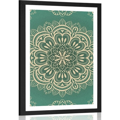 Plakát s paspartou Mandala na tyrkysovém pozadí - 60x90 no frame