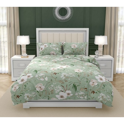 Kvalitex bavlna povlečení Delux Magnólie zelená 200x200 70x90