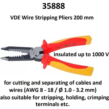 BGS technic Vde клещи 200 мм за заголване, рязане и кримпване на кабели (awg 8 - 18 / o 1.0 - 3.2мм) ; bgs 35888