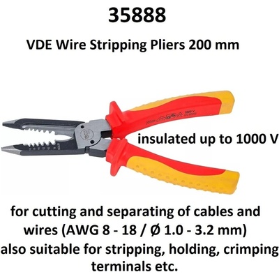 BGS technic Vde клещи 200 мм за заголване, рязане и кримпване на кабели (awg 8 - 18 / o 1.0 - 3.2мм) ; bgs 35888