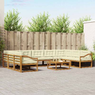 vidaXL Комплект дивани за открито 10 pcs Натурален и Крема (3368218)