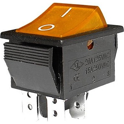 Vypínač kolískový 250V/15A ON-OFF žltý STV09
