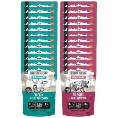 Wiejska Zagroda Monoproteínové Filetky Mix chutí Diviak s morčacím a Jeleň s tuniakom 24 x 280 g