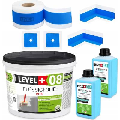 LEVEL+ Hydroizolace Fólie Tekutá 12kg Páska 20m Základ 2l