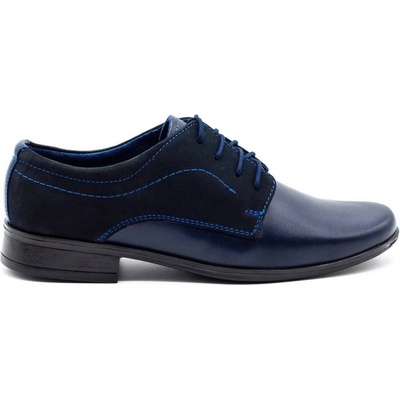 Polobotky k prvnímu svatému přijímání chlapecké společenské kožené a nubukové J1 tmavě modré – Zboží Dáma