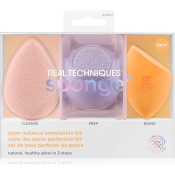 Real Techniques sponge+ Miracle Cleanse čistiaca hubka na tvár 1 ks + Miracle Skincare čistiaca hubka s masážnym diskom 1 ks + Original Collection precízna hubka na make-up 1 ks