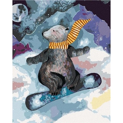 zuty Malování Podle Čísel Medvěd Na Snowboardu 40 x 50 Cm Plátno Rám