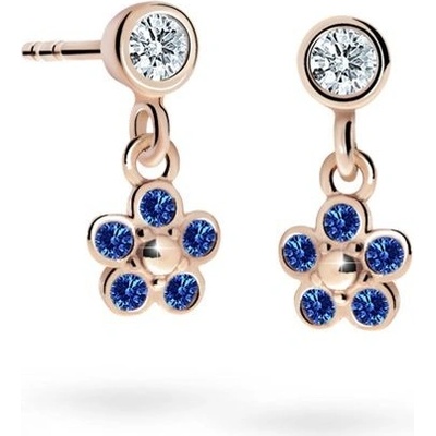 Danfil dětské náušnice kytičky C2744 z růžového zlata s kamínky Dark Blue zapínání balónek