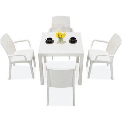 BICA Комплект мебели Далас/Индиана от бял полиратан за 4 човека Bica (BC9096BL-4x9093BL)