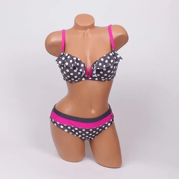 Image 1 of Стилен бански в сиво и цикламено с точки - чашка В