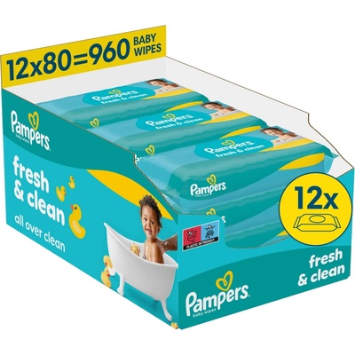 Pampers Fresh Clean Vlhčené ubrousky 12 x 80 ks