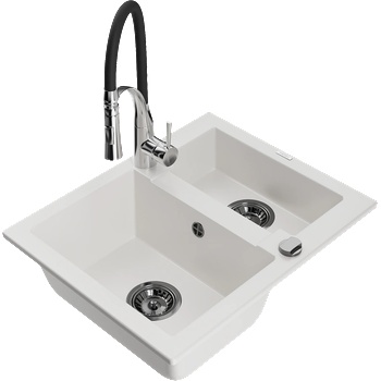 Mexen Carlos гранитна мивка 1, 5 камери с кухненски смесител Aster, бяла - 6518-20-73450-07-B (6518-20-73450-07-B)