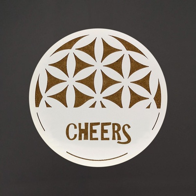 AMADEA Dřevěný podtácek kulatý text Cheers průměr 10,5cm