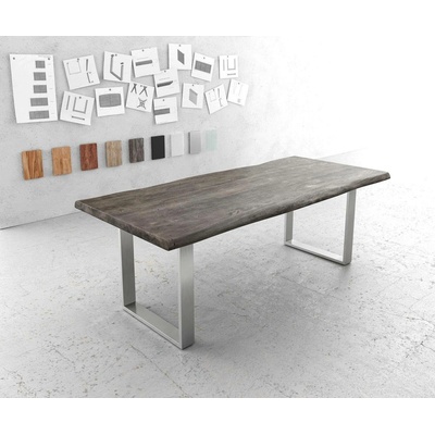 DELIFE Jídelní stůl Edge 220x100cm XL akácie platina nerezová ocel úzká
