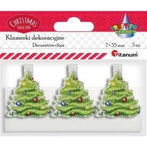 TITANUM Wooden clips with decor white Christmas tree 3pcs